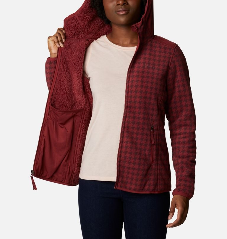 Women's Columbia Winter Pass Print Full Zip Fleece Jackets Red | CA-X5AL3