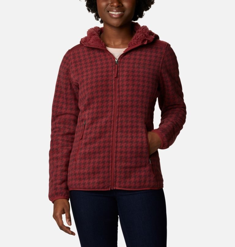 Women\'s Columbia Winter Pass Print Full Zip Fleece Jackets Red | CA-X5AL3